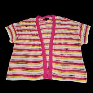 Lane Bryant Pink Yellow Knit Short Sleeve Open Front Cardigan, size 18/20